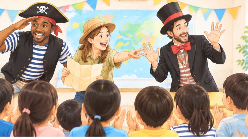 講師の寸劇のイラスト